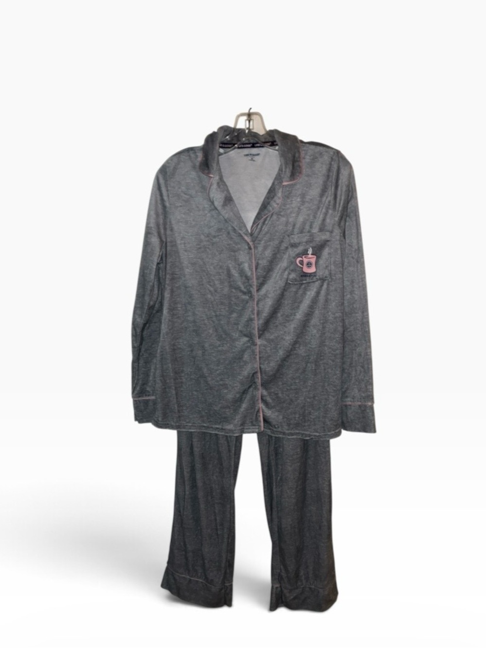 Life Is Good Pajama Set Fleece Grey Coffee Let it Snow Sz M